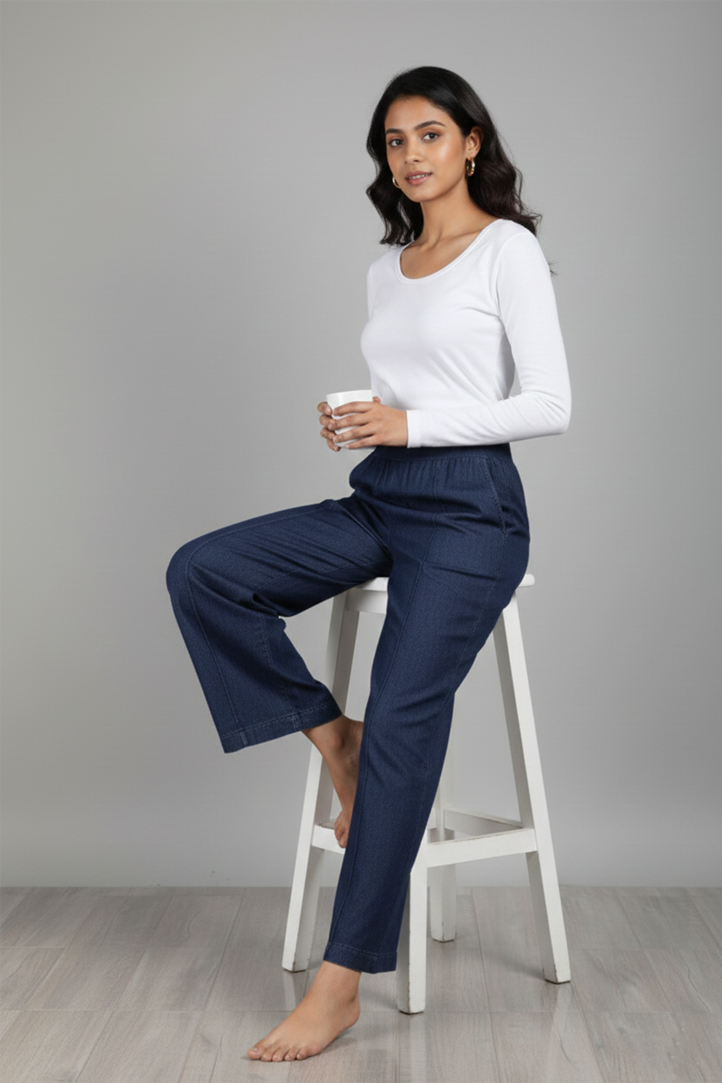 Premium Wide-Leg Pull-On Trousers – Dark Indigo