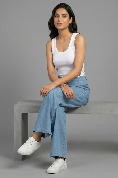 Chambray Wide-Leg Trousers