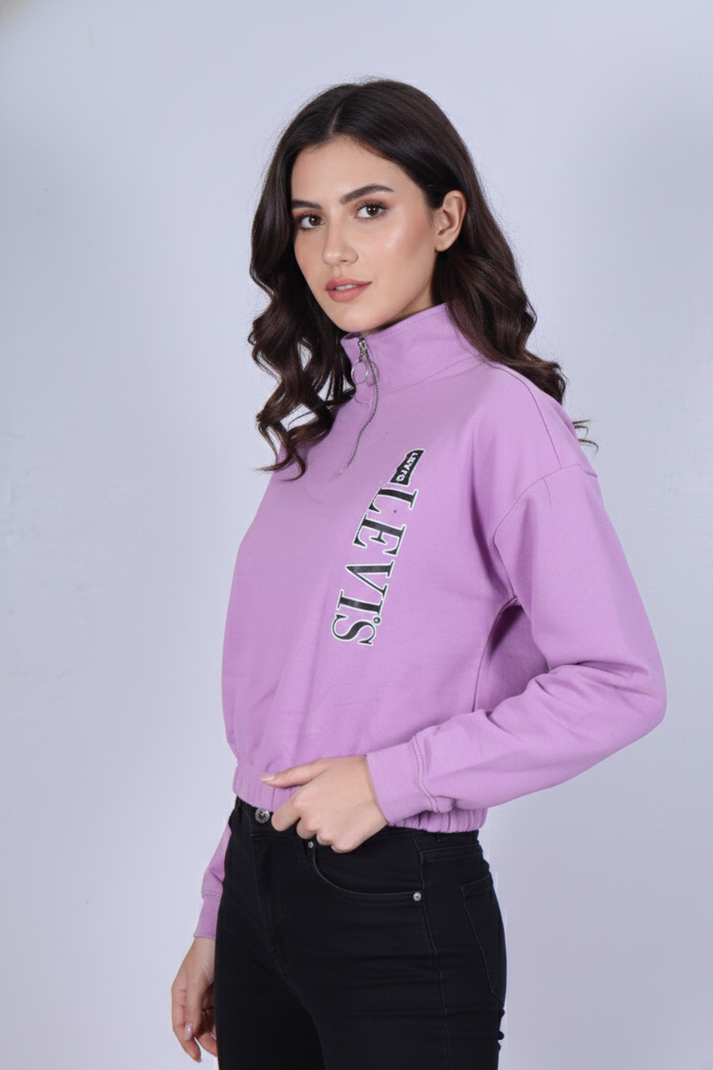 Premium Lavender Cropped Quarter-Zip Sweatshirt