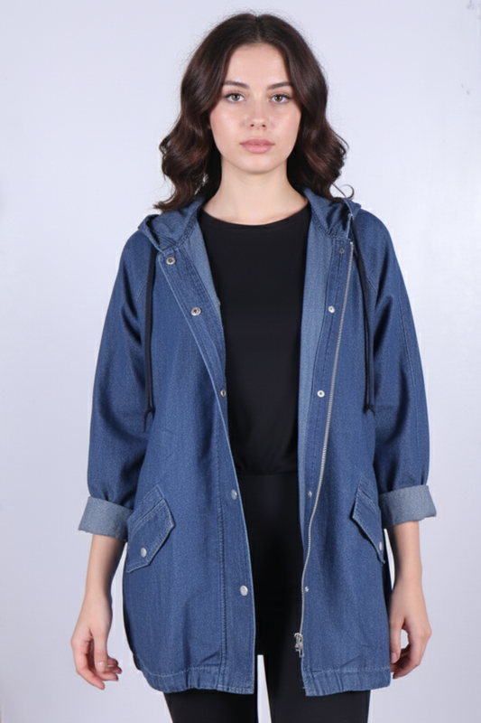 Women's Hooded Denim Utility Jacket