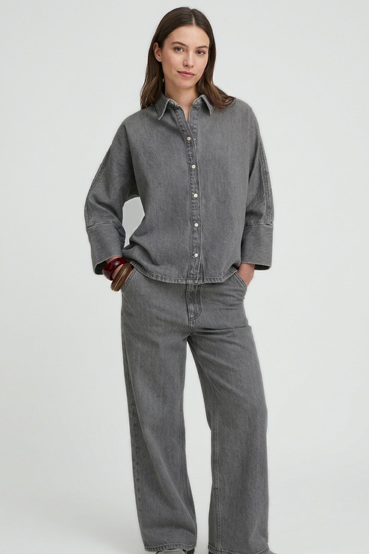 Women’s Korean-Style Oversized Charcoal Denim Shirt / Shacket