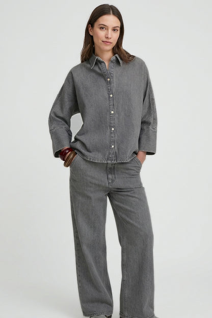 Women’s Korean-Style Oversized Charcoal Denim Shirt / Shacket