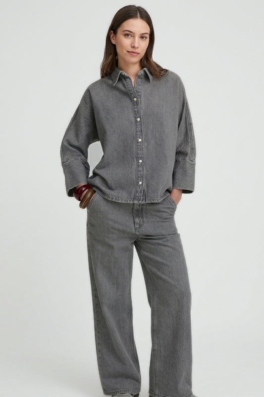Women’s Korean-Style Oversized Charcoal Denim Shirt / Shacket
