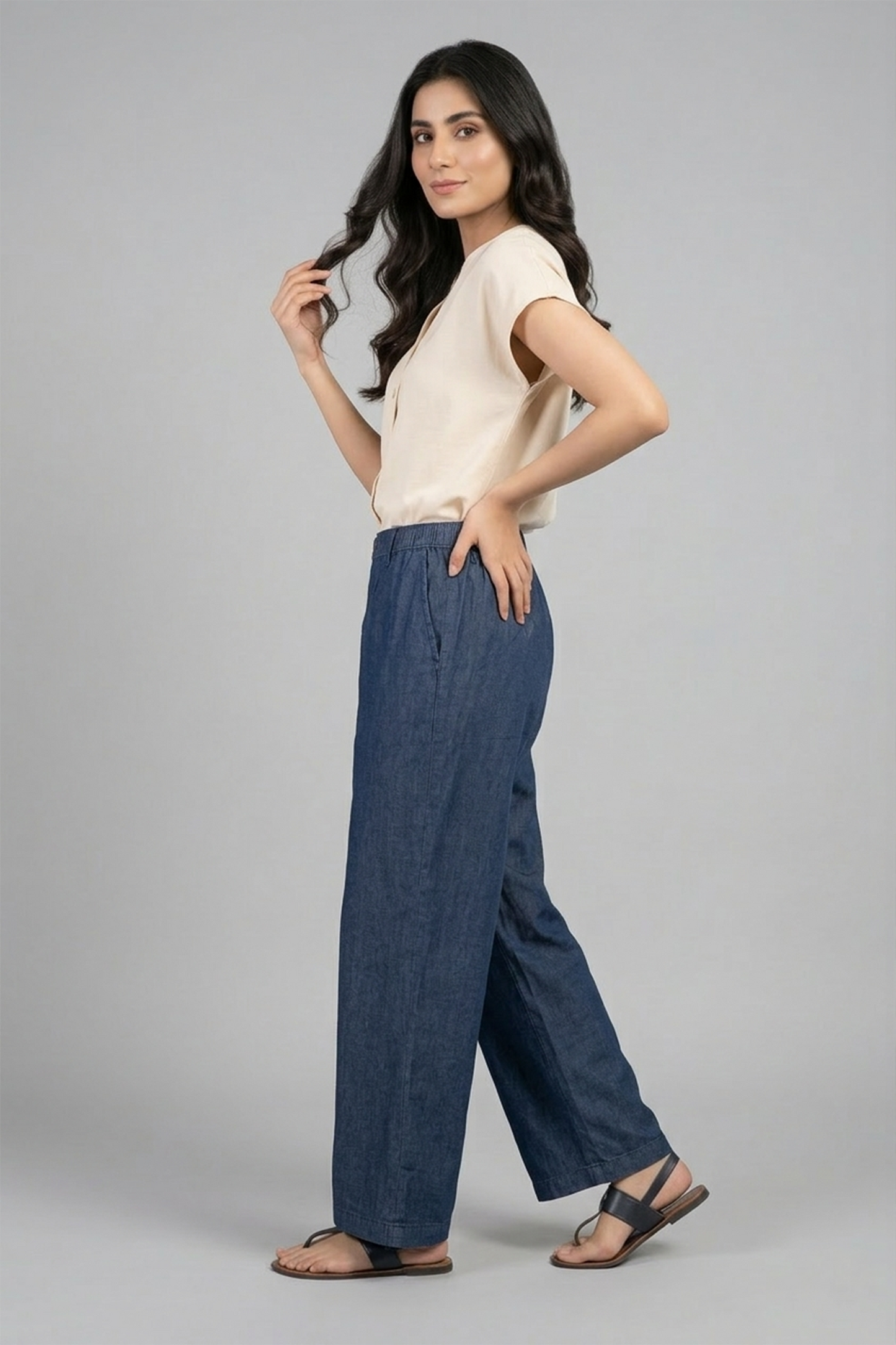 Wide-Leg Soft Denim Trousers