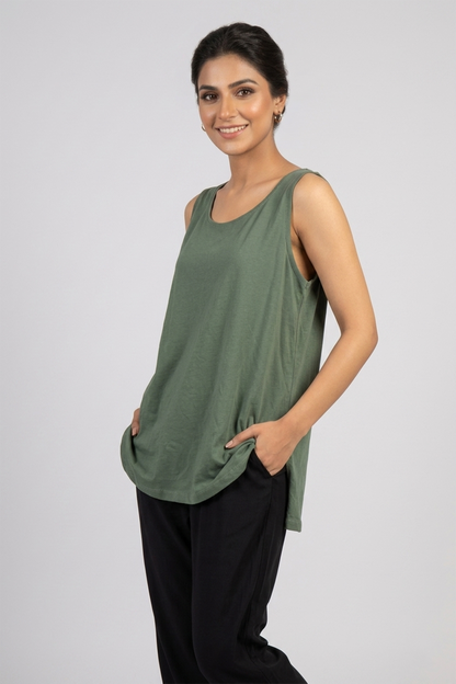 Olive Green Sleeveless Tunic Top