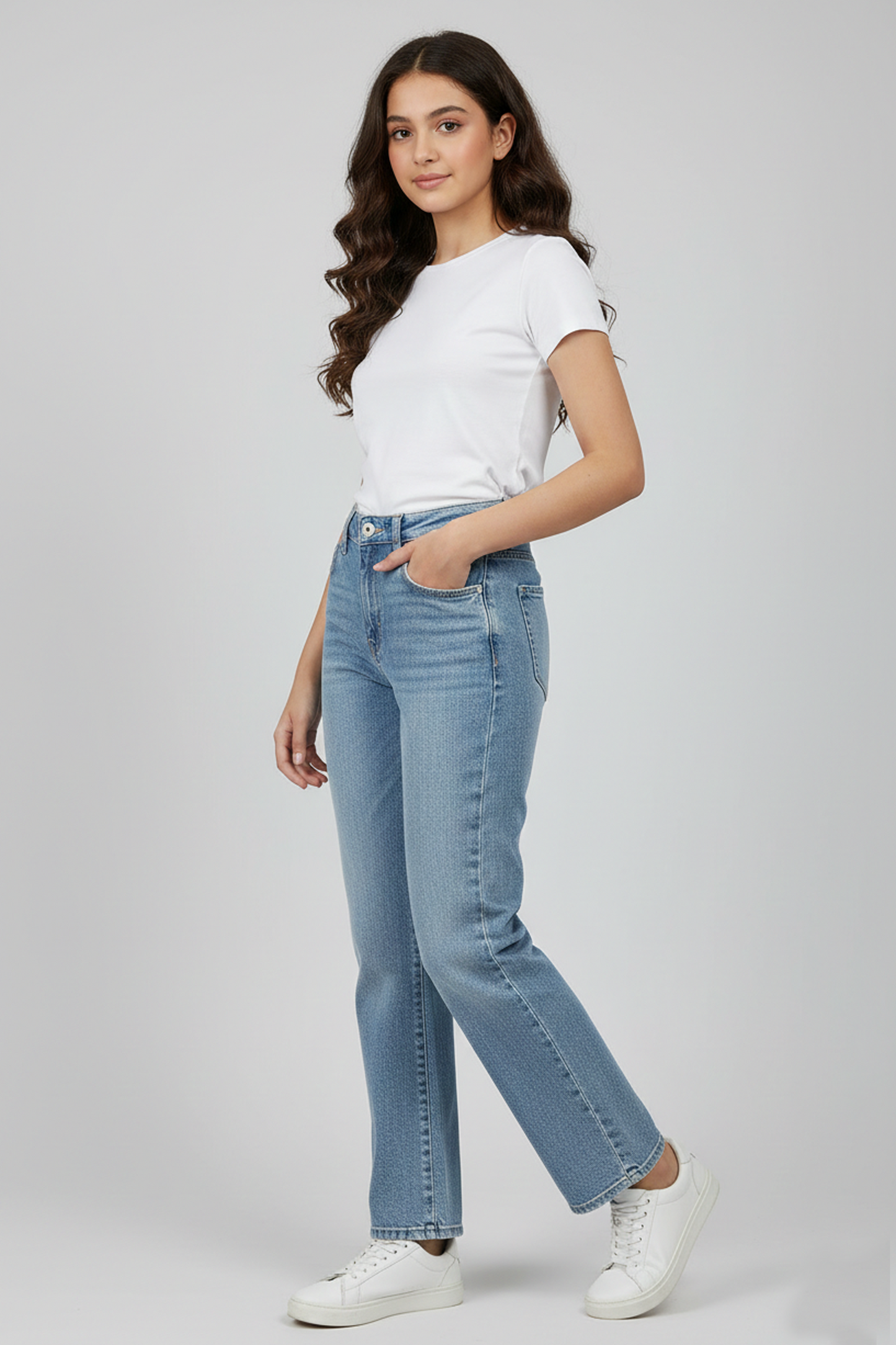 Premium High-Waisted Straight-Leg Girls' Jeans