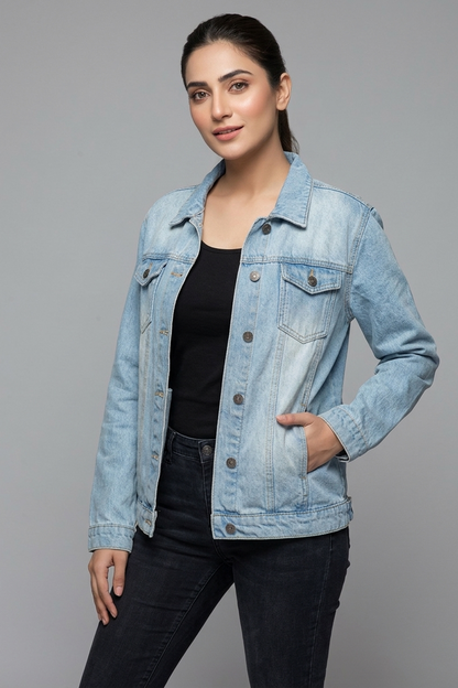 Minor Defect Women’s Classic Light Wash Boyfriend Denim Jacket