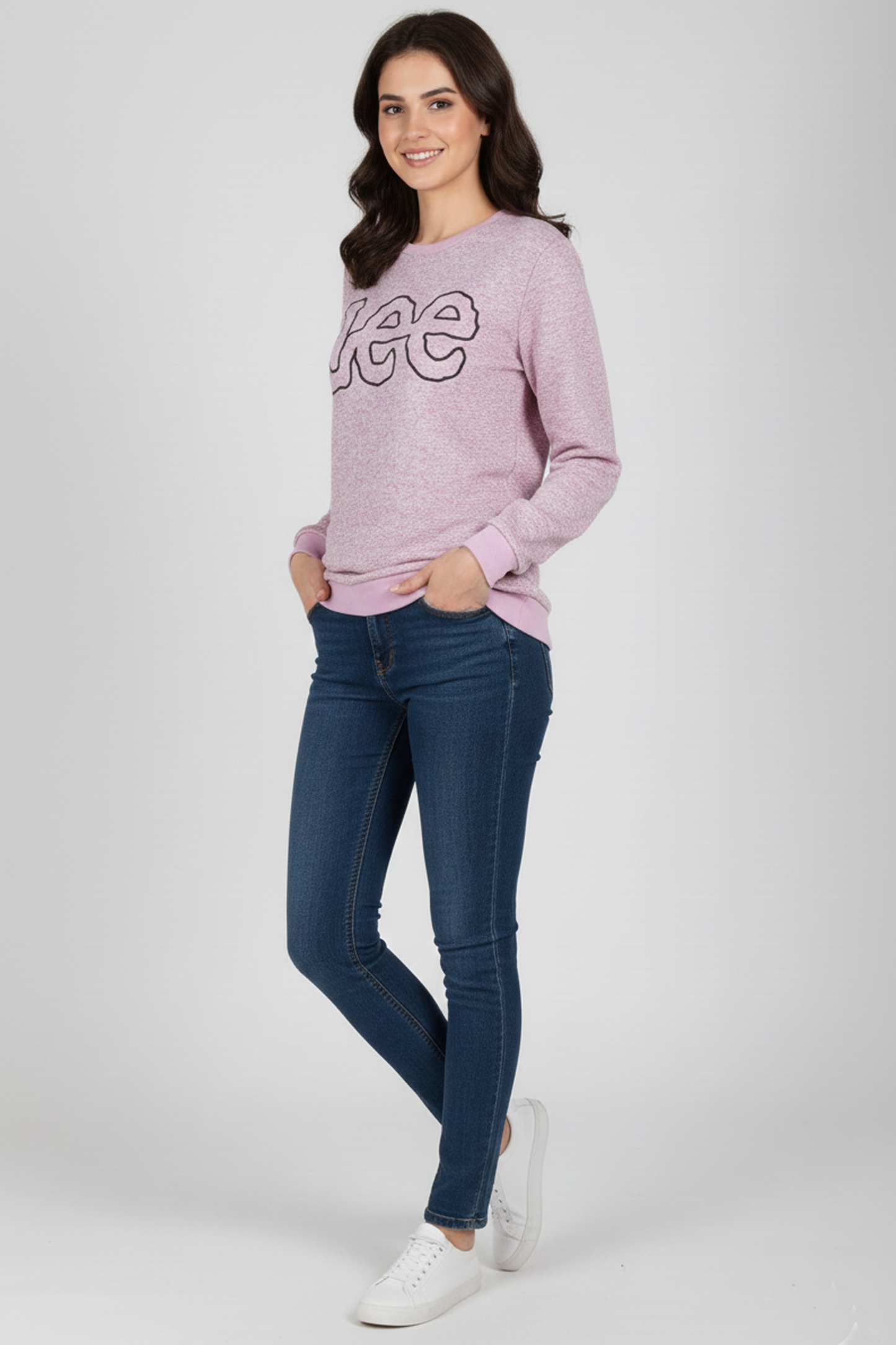 Lee Women's Pink Melange Graphic Crewneck Sweatshirt
