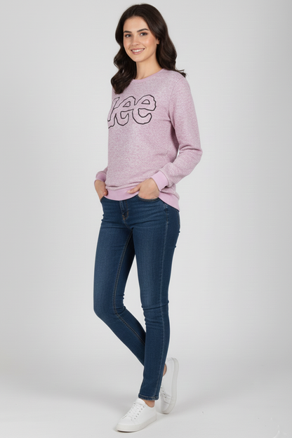 Lee Women's Pink Melange Graphic Crewneck Sweatshirt