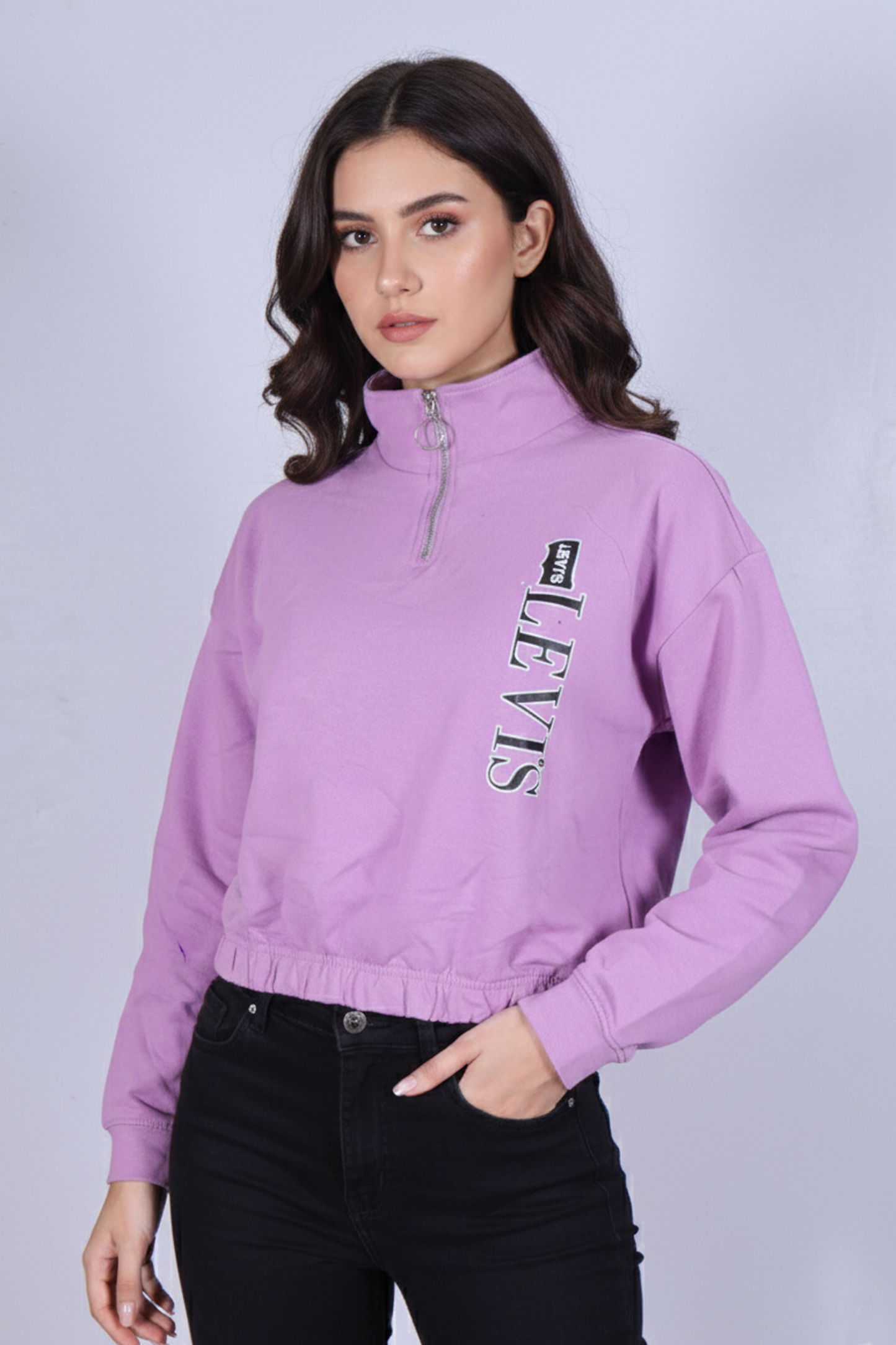 Premium Lavender Cropped Quarter-Zip Sweatshirt