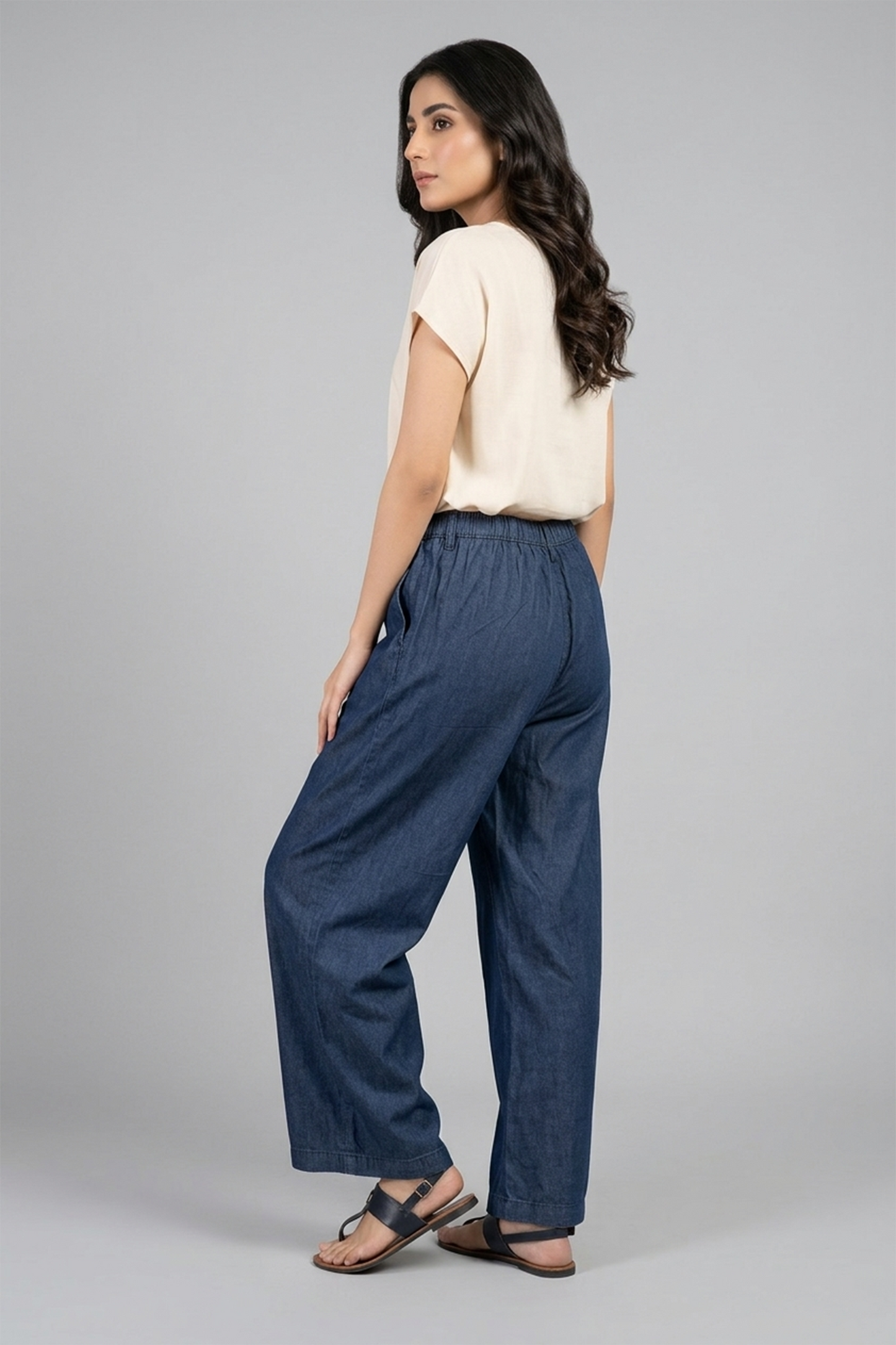Wide-Leg Soft Denim Trousers