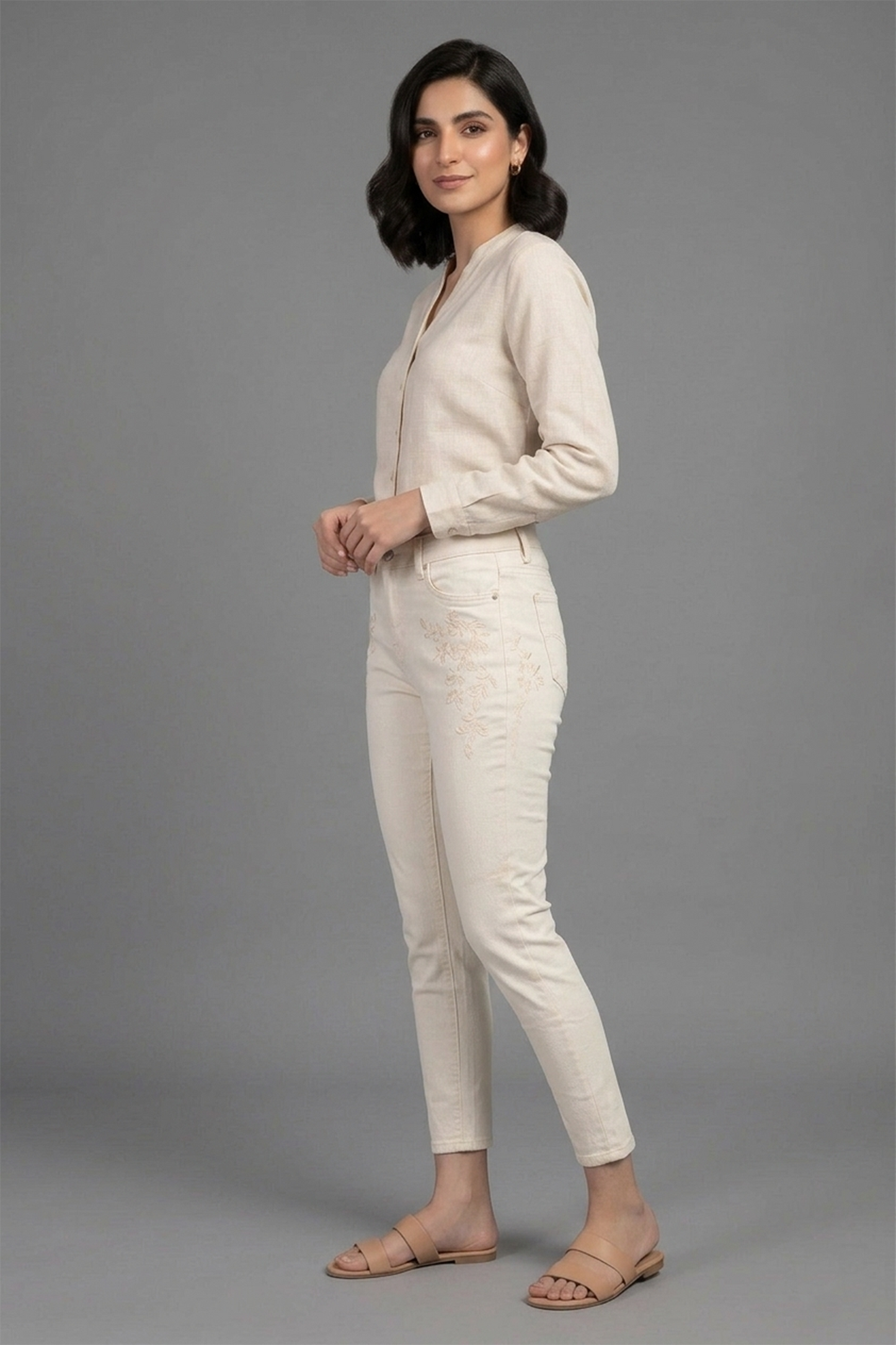 Botanical Bloom Skinny Jeans – Off-White