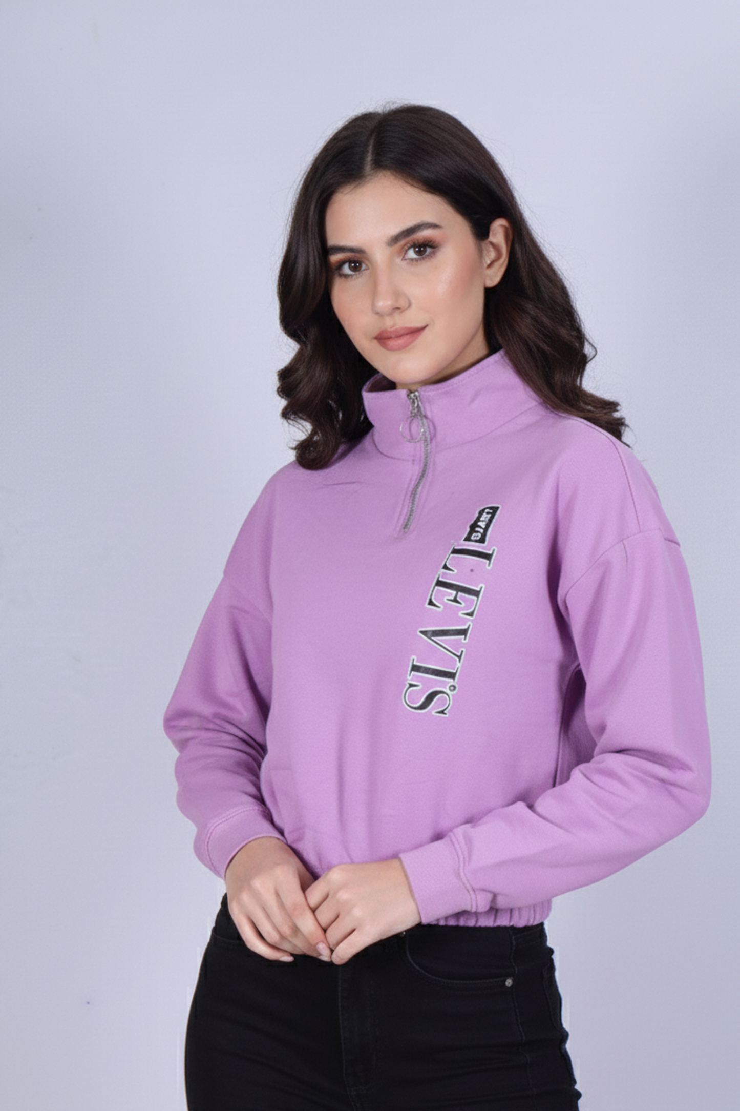 Premium Lavender Cropped Quarter-Zip Sweatshirt