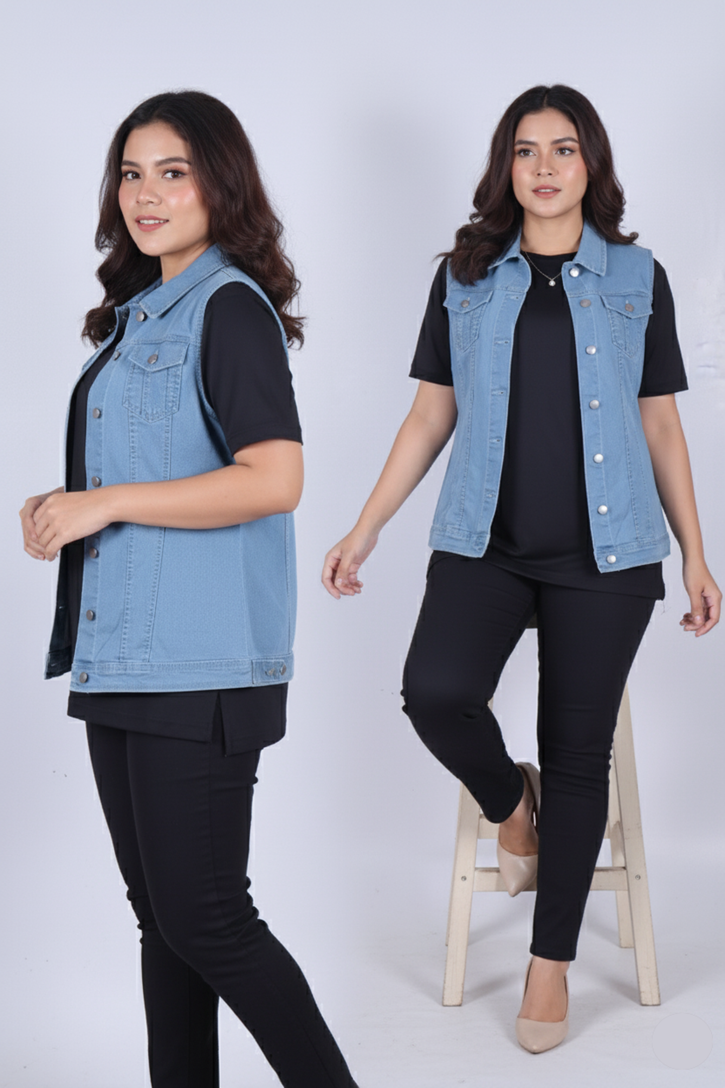 Stylish Light Wash Denim Vest for Women