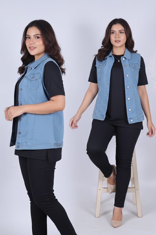 Stylish Light Wash Denim Vest for Women
