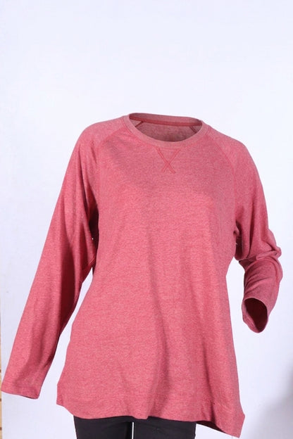 Jersey Knit Raglan Long-Sleeve Top – Coral Heather