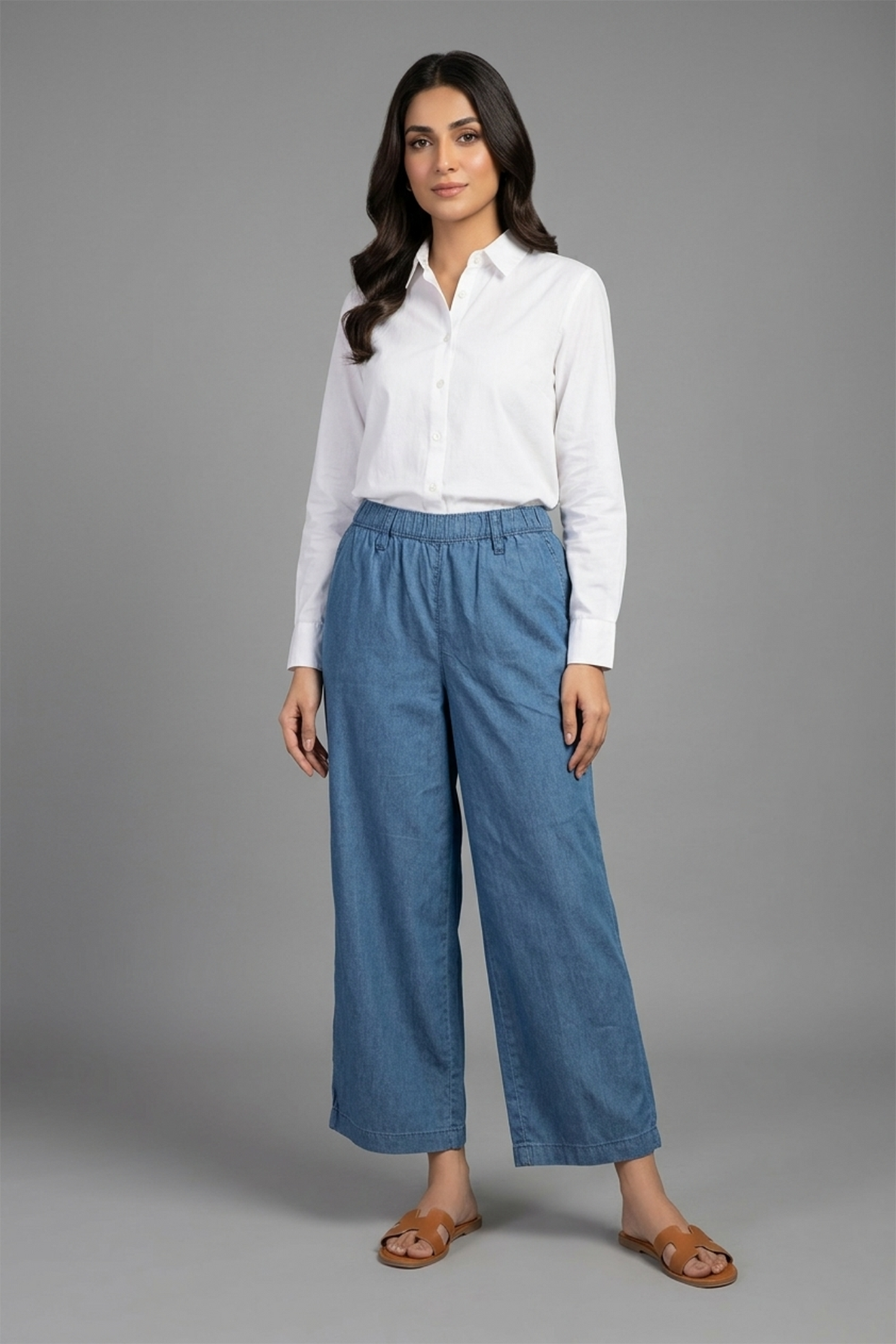 Soft Chambray Wide-Leg Trousers