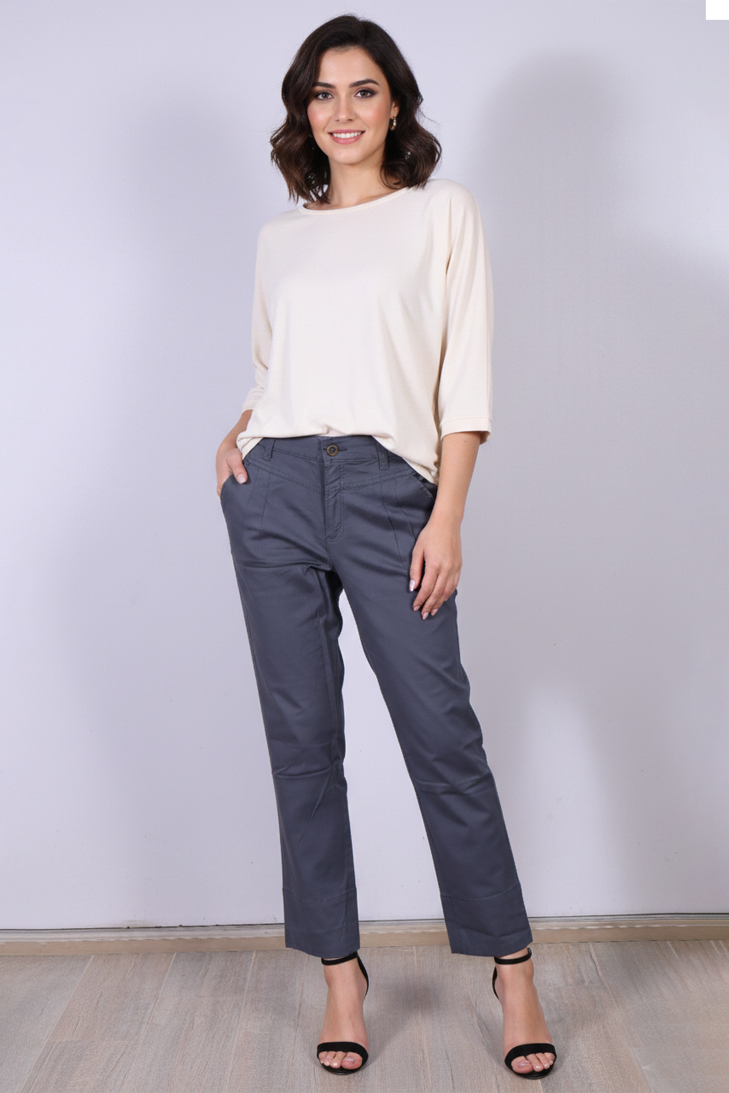 Premium Cotton Twill Ankle Pants – Steel Grey