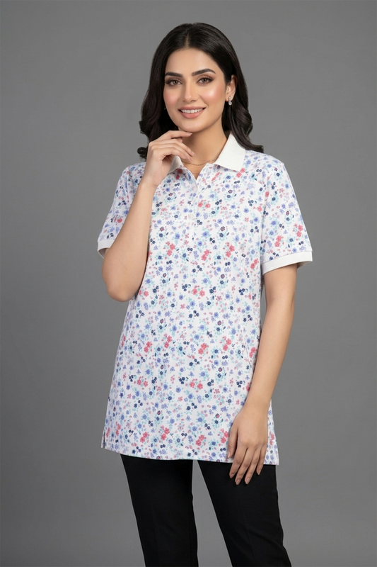 Floral Print Polo Tunic