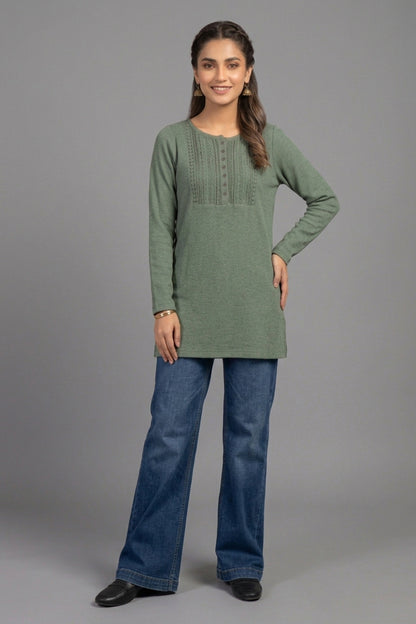 Sage Green Lace-Bib Henley Tunic Top