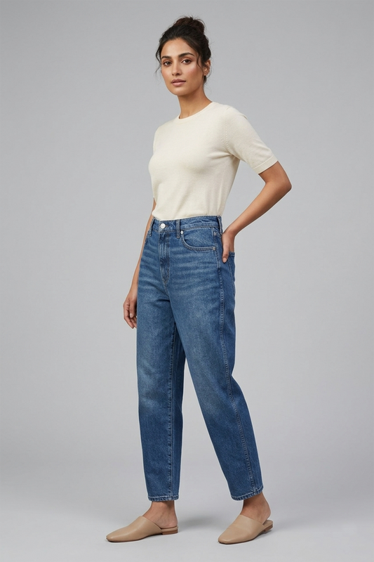 High-Rise Barrel Leg Denim – Classic Indigo