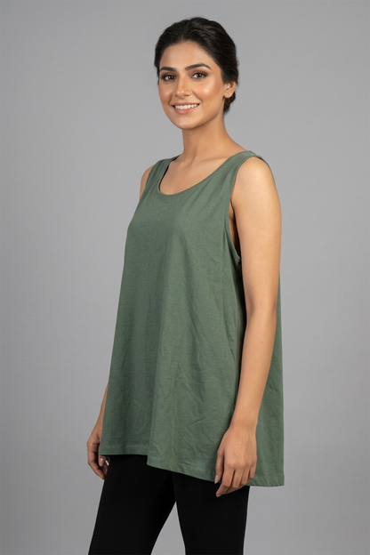 Olive Green Sleeveless Tunic Top