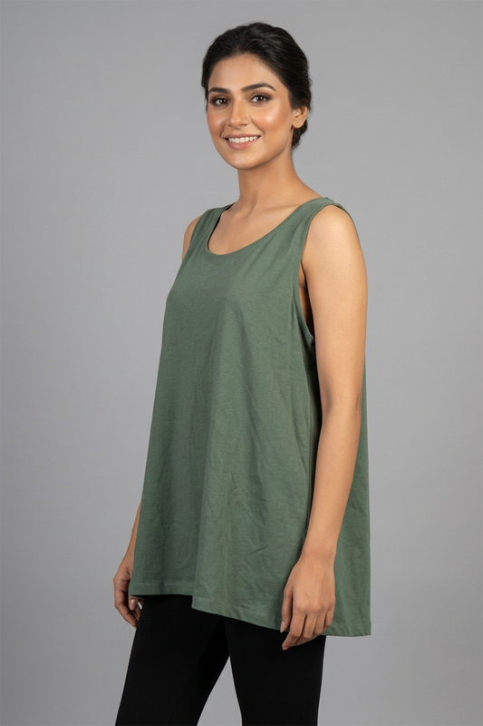 Olive Green Sleeveless Tunic Top