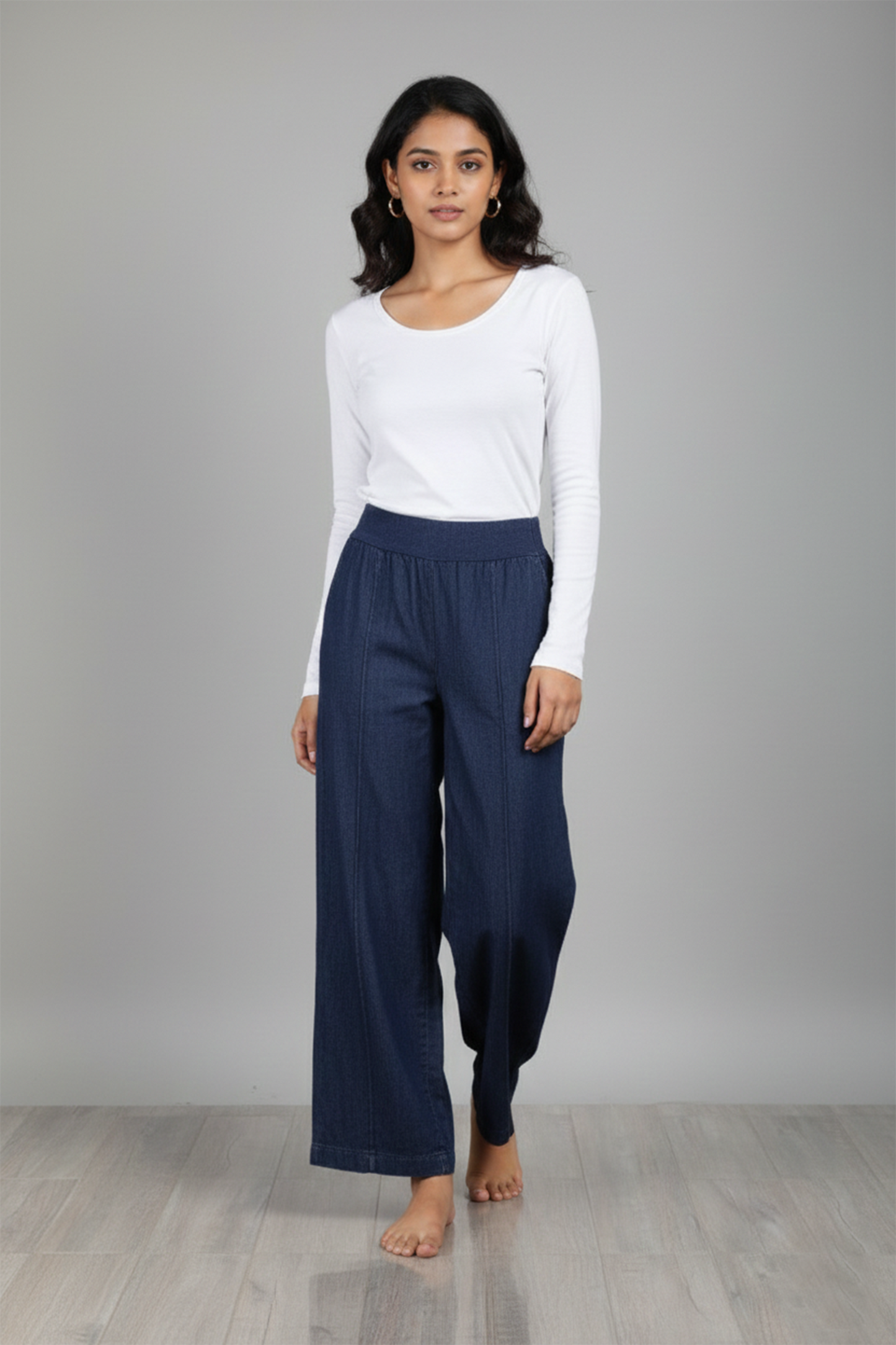 Premium Wide-Leg Pull-On Trousers – Dark Indigo