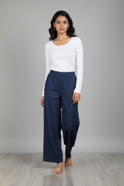 Premium Wide-Leg Pull-On Trousers – Dark Indigo