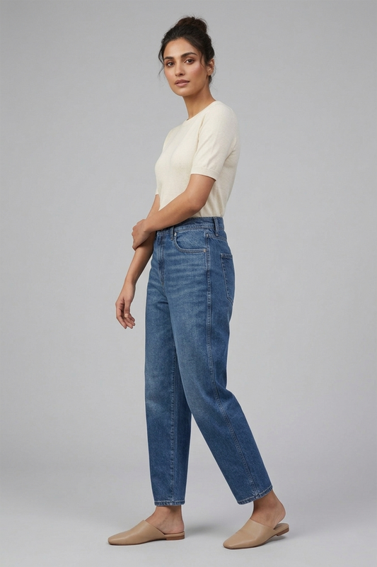 High-Rise Barrel Leg Denim – Classic Indigo