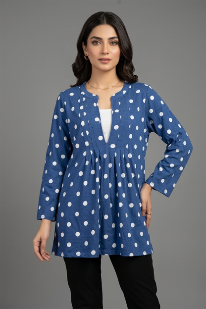 Polka Dot Pleated Tunic – Classic Blue & White