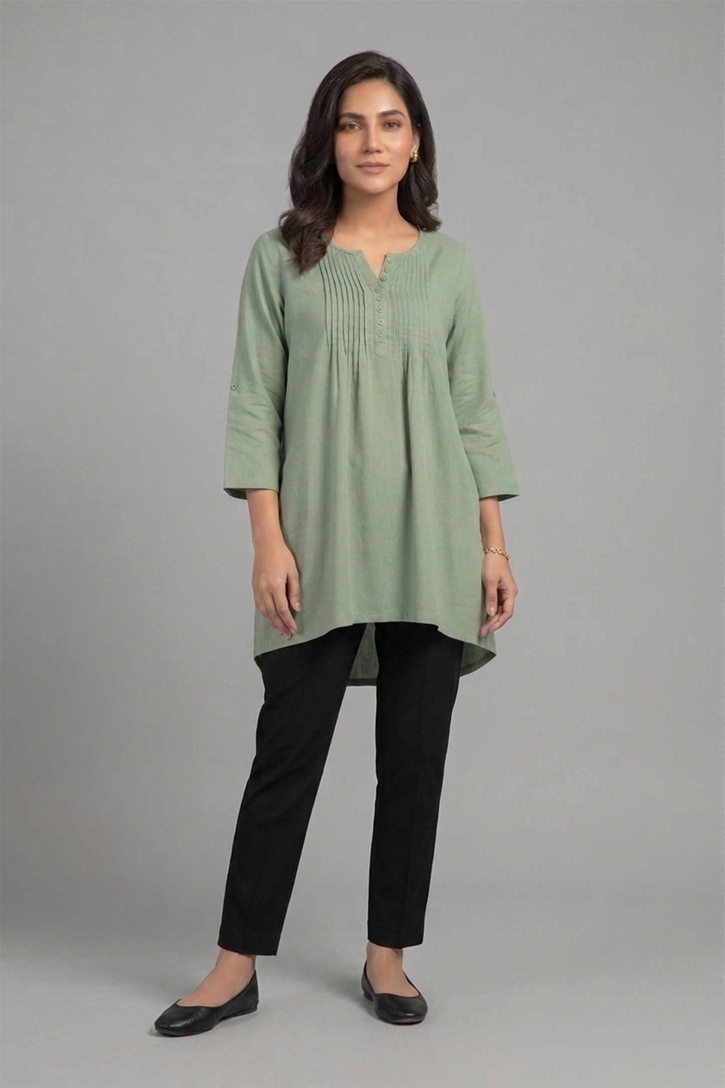 Sage Green Pleated Front Tunic