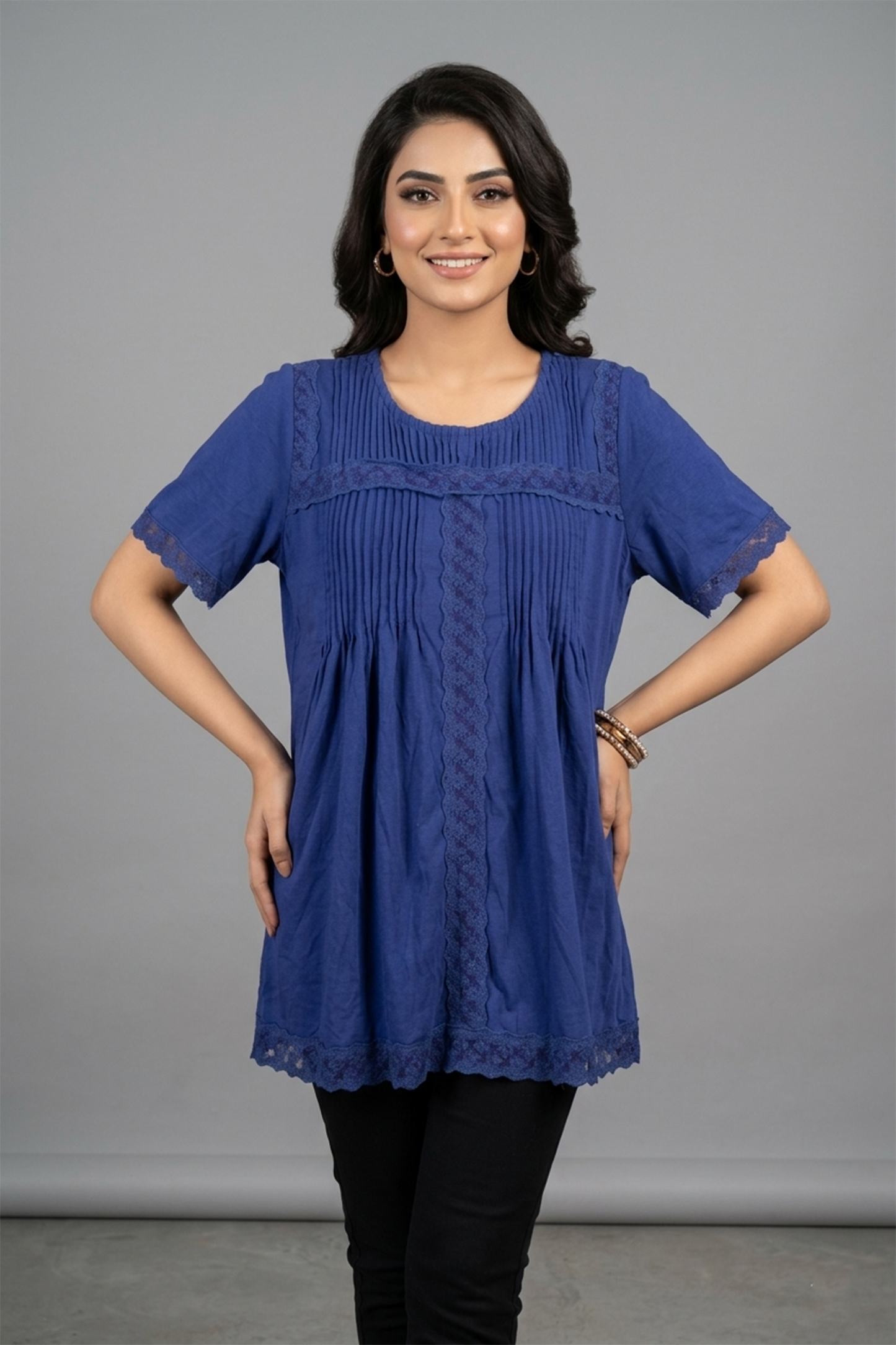 Bohemian Blue Lace & Pleated Tunic