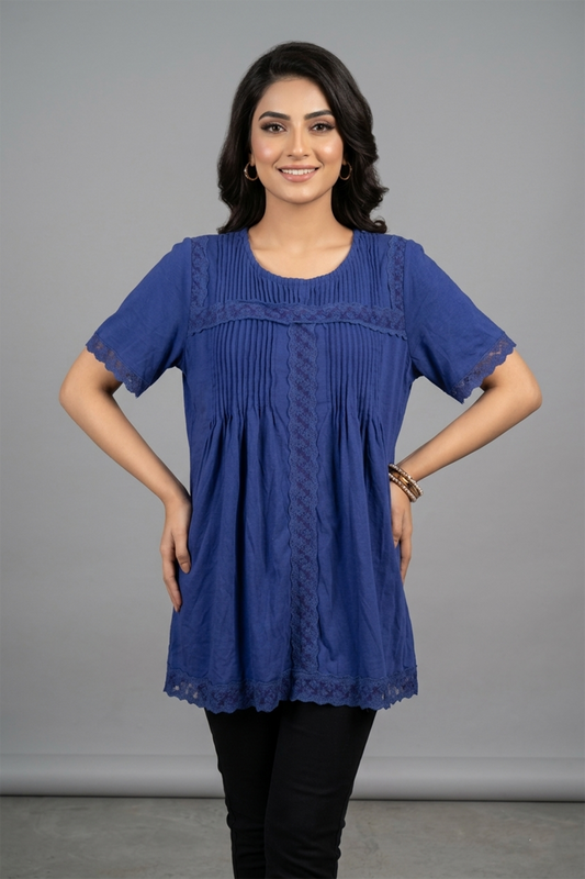 Bohemian Blue Lace & Pleated Tunic