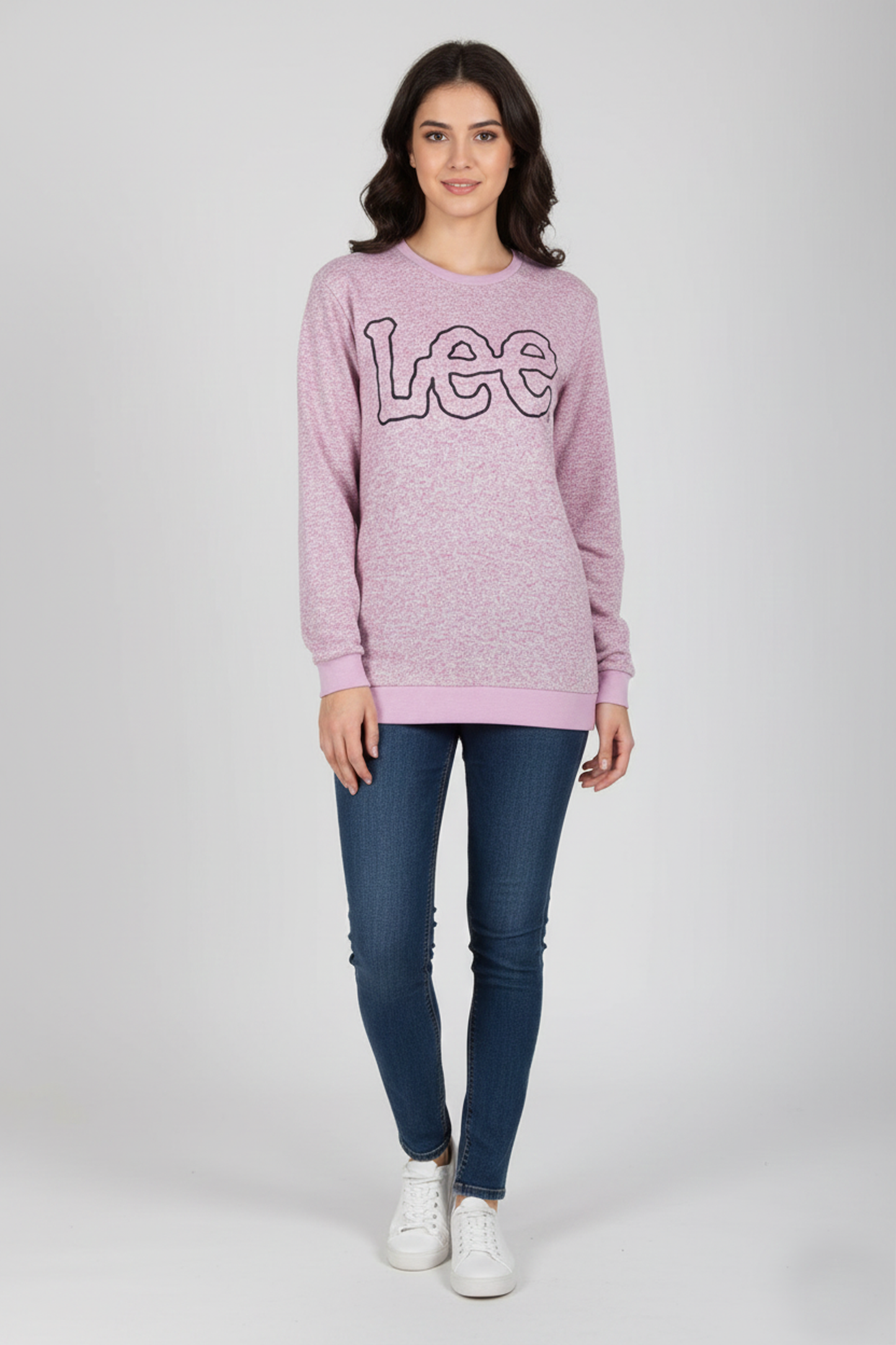 Lee Women's Pink Melange Graphic Crewneck Sweatshirt