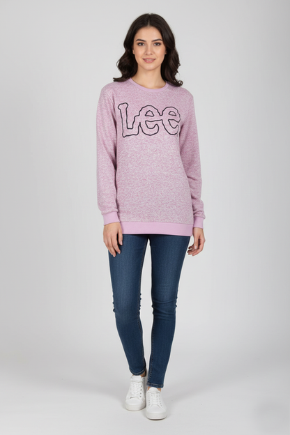 Lee Women's Pink Melange Graphic Crewneck Sweatshirt