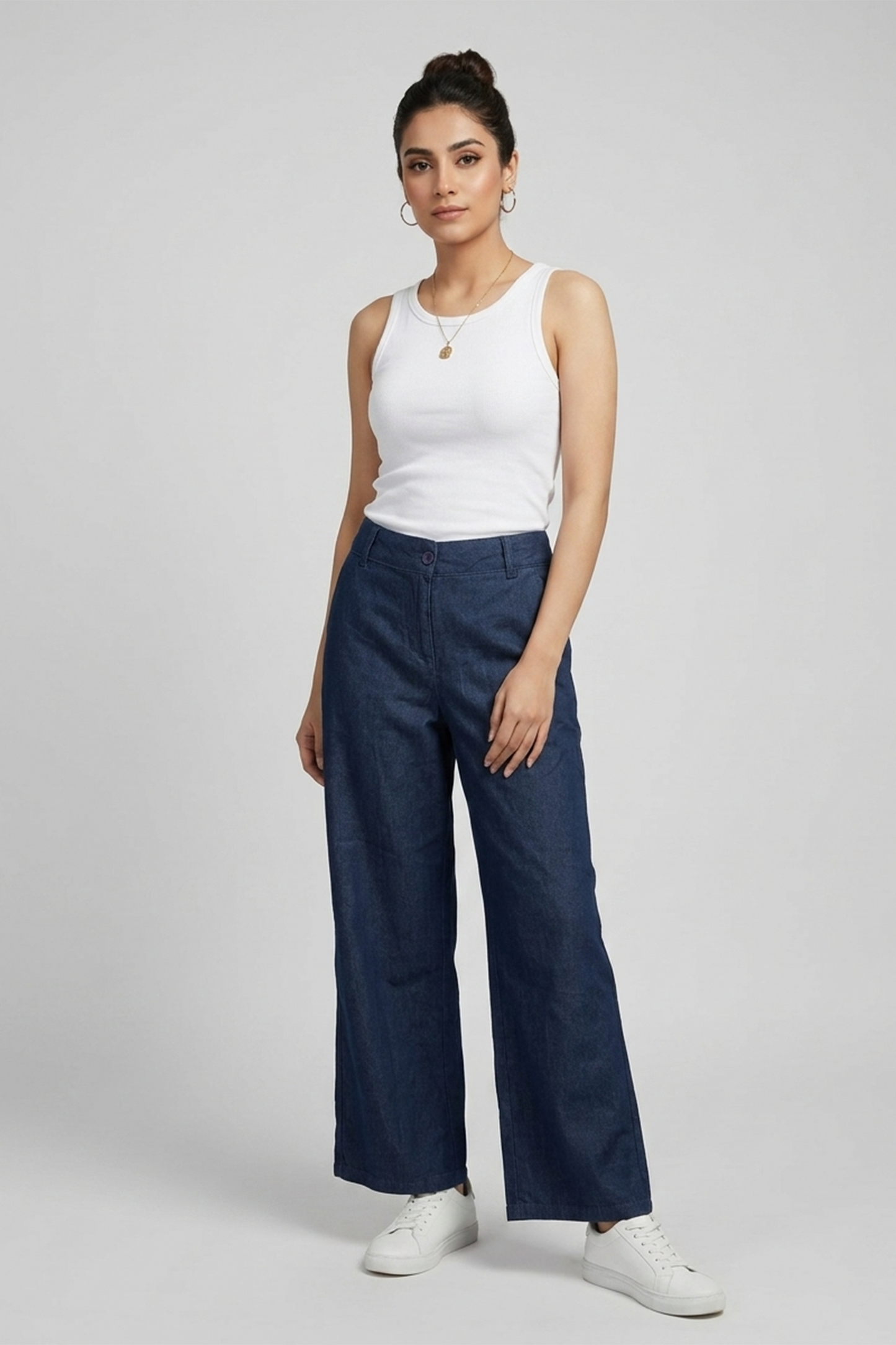 Chambray Wide-Leg Trousers