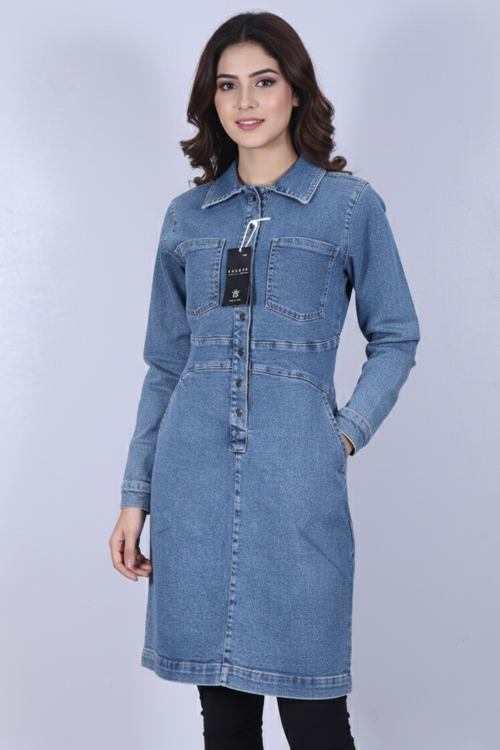 Women's Long-Sleeve Denim Shirt Dress – F.A.U Clothing