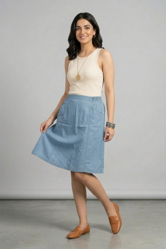 Effortless Denim-Look Chambray Skirt