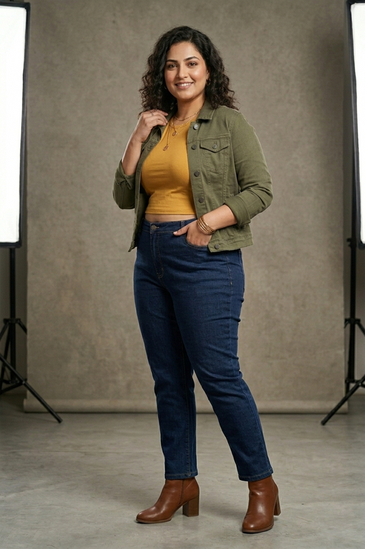 High-Rise Comfort Fit Jeans with Elastic Back Waist