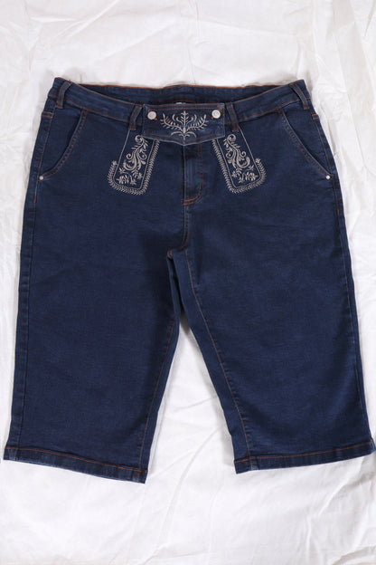 Moda Vilona's Women's High-Rise Embroidered Denim Bermuda Shorts (with Removable Bib)