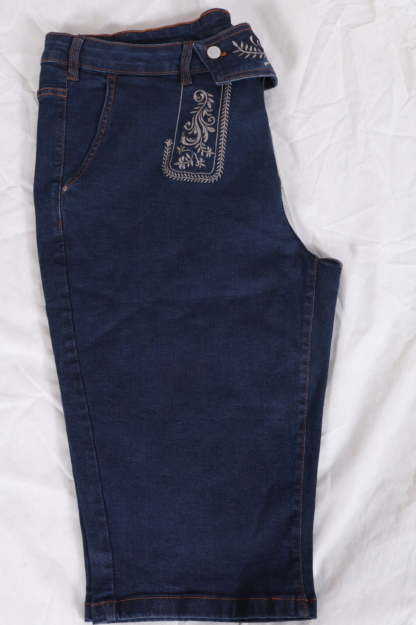 Moda Vilona's Women's High-Rise Embroidered Denim Bermuda Shorts (with Removable Bib)
