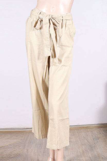 Women’s  Beige Wide-Leg Tie-Waist Trousers