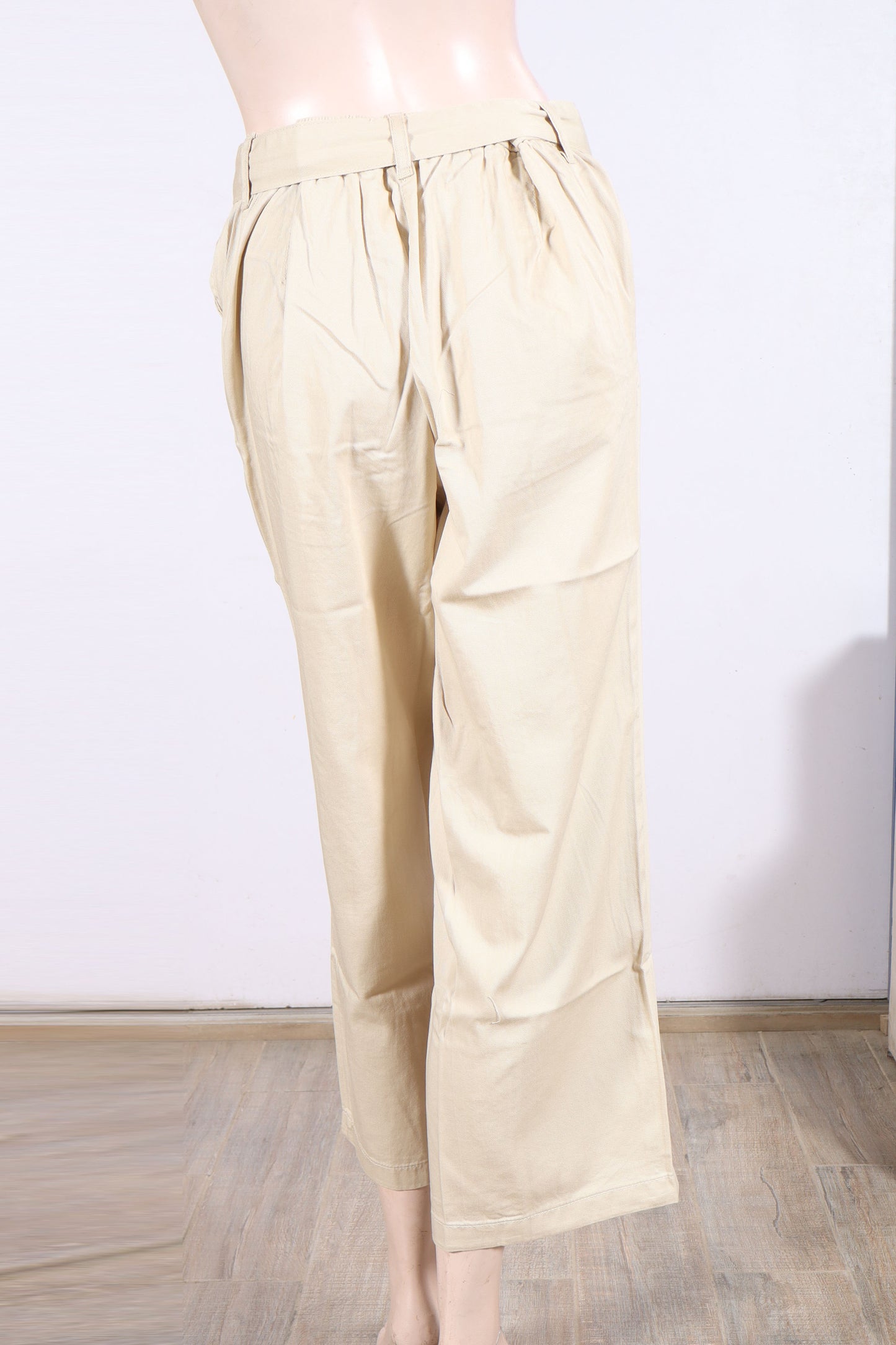 Women’s  Beige Wide-Leg Tie-Waist Trousers