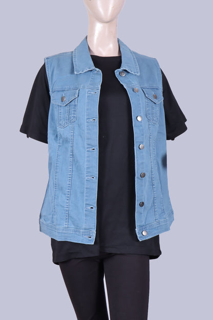 Stylish Light Wash Denim Vest for Women