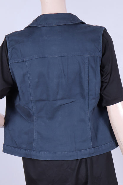 Women's Sleeveless Denim-Look Vest / Navy Blue Cropped Sleeveless Shirt Jacket