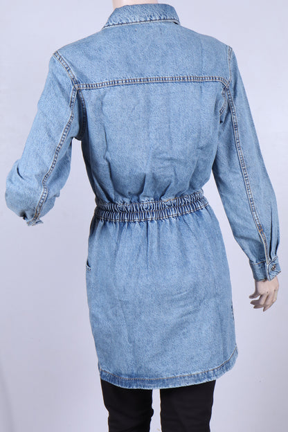 The Essential Drawstring Denim Shirt Dress