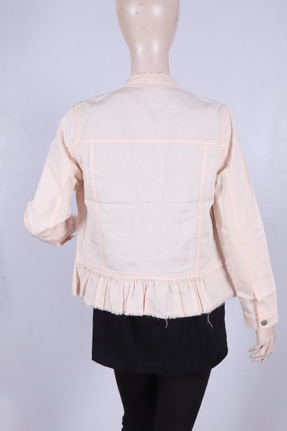 Pink Ruffle Hem Denim Jacket