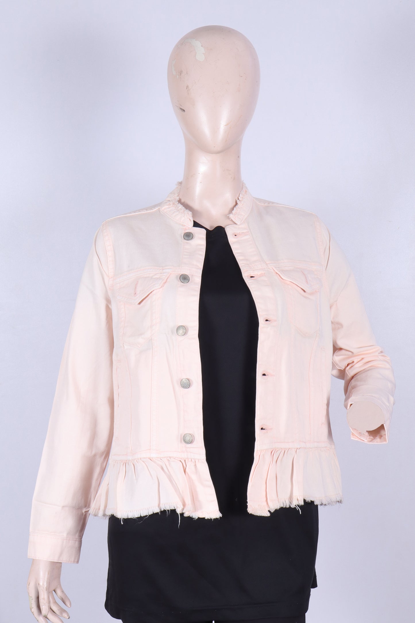 Pink Ruffle Hem Denim Jacket