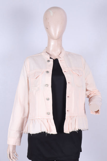 Pink Ruffle Hem Denim Jacket
